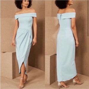 NWT BHLDN Thompson Off The
Shoulder Light
Blue Slit Front Maxi Dress sz 16